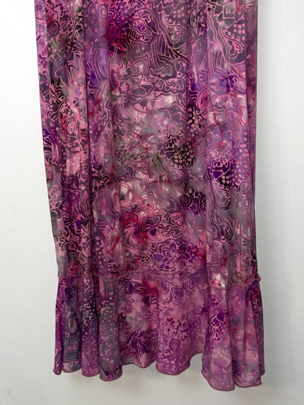 Santiki Sun Dress M Pink & Orange Batik Bohemian Floral Crochet Trim Smock Back - Picture 8 of 10